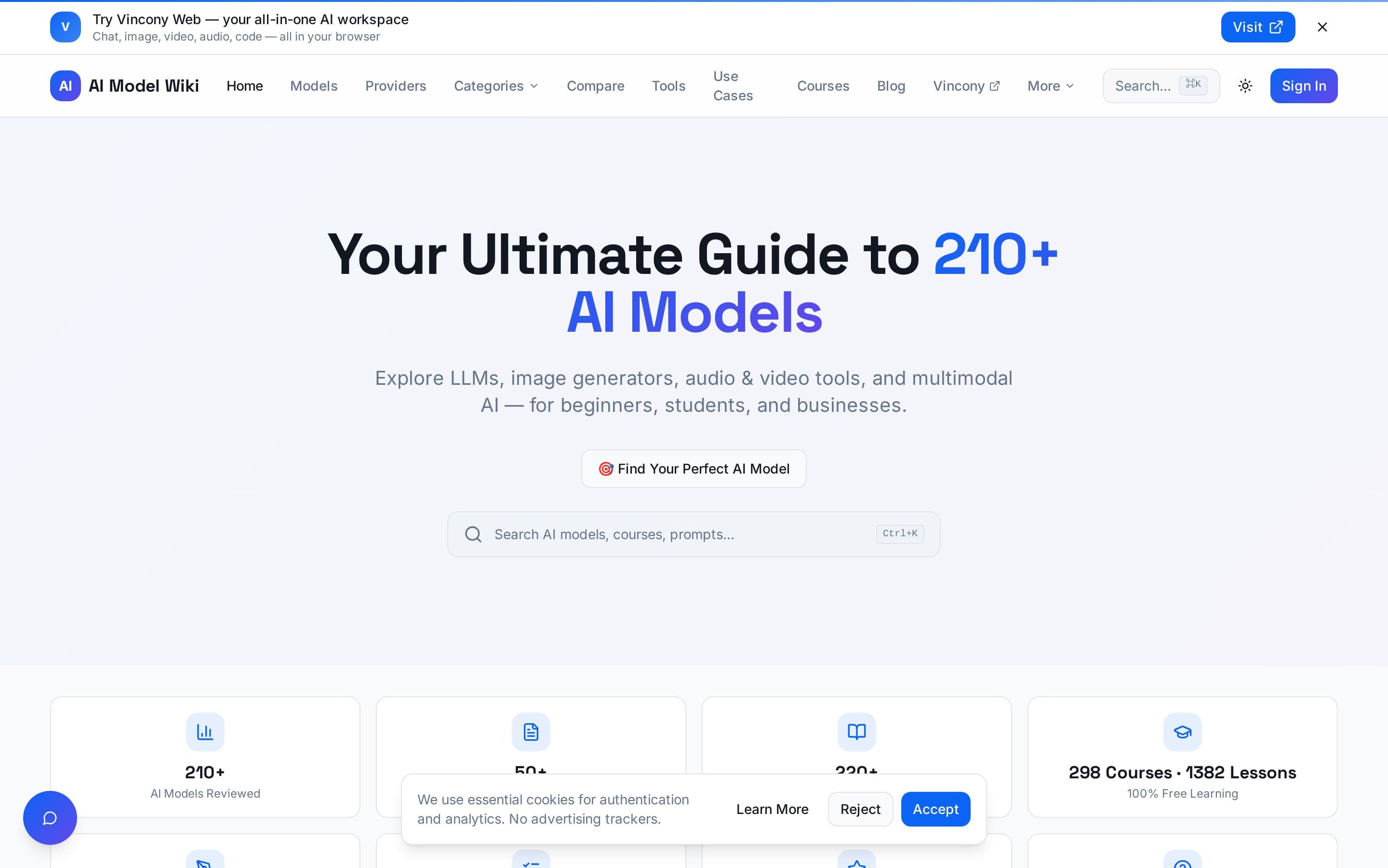 The AI Model Wiki homepage