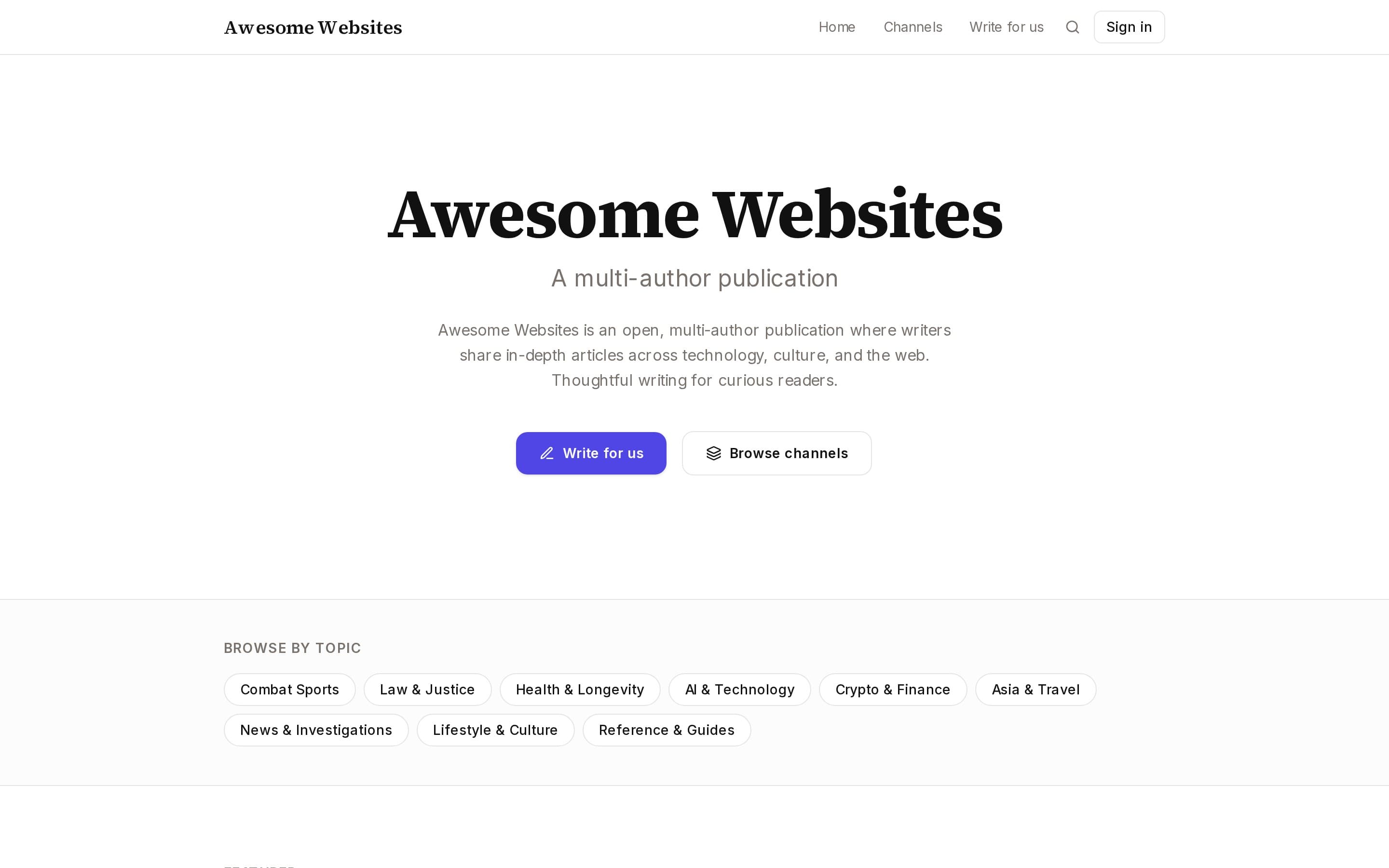 The Awesome Websites homepage