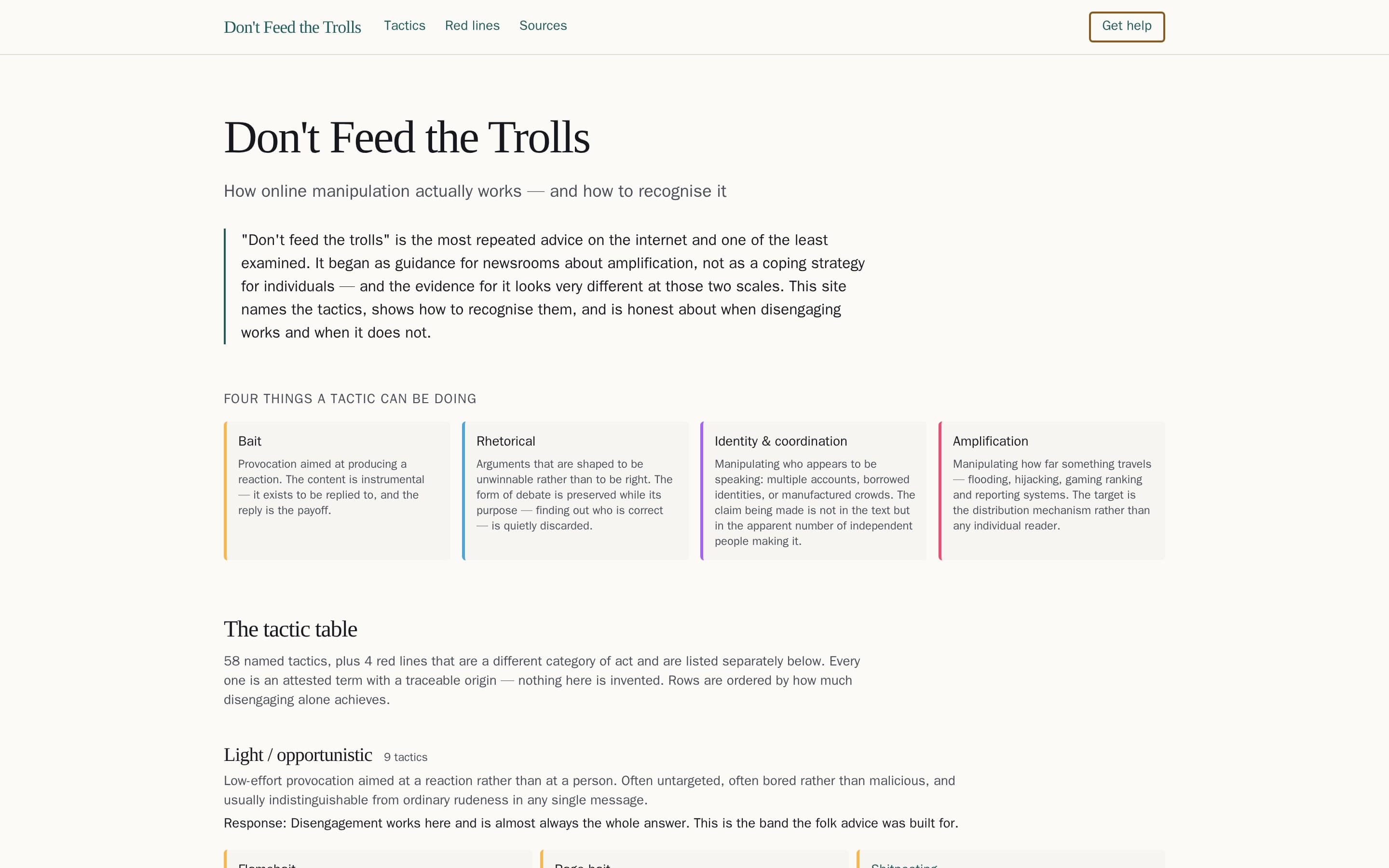 The Don't Feed the Trolls homepage
