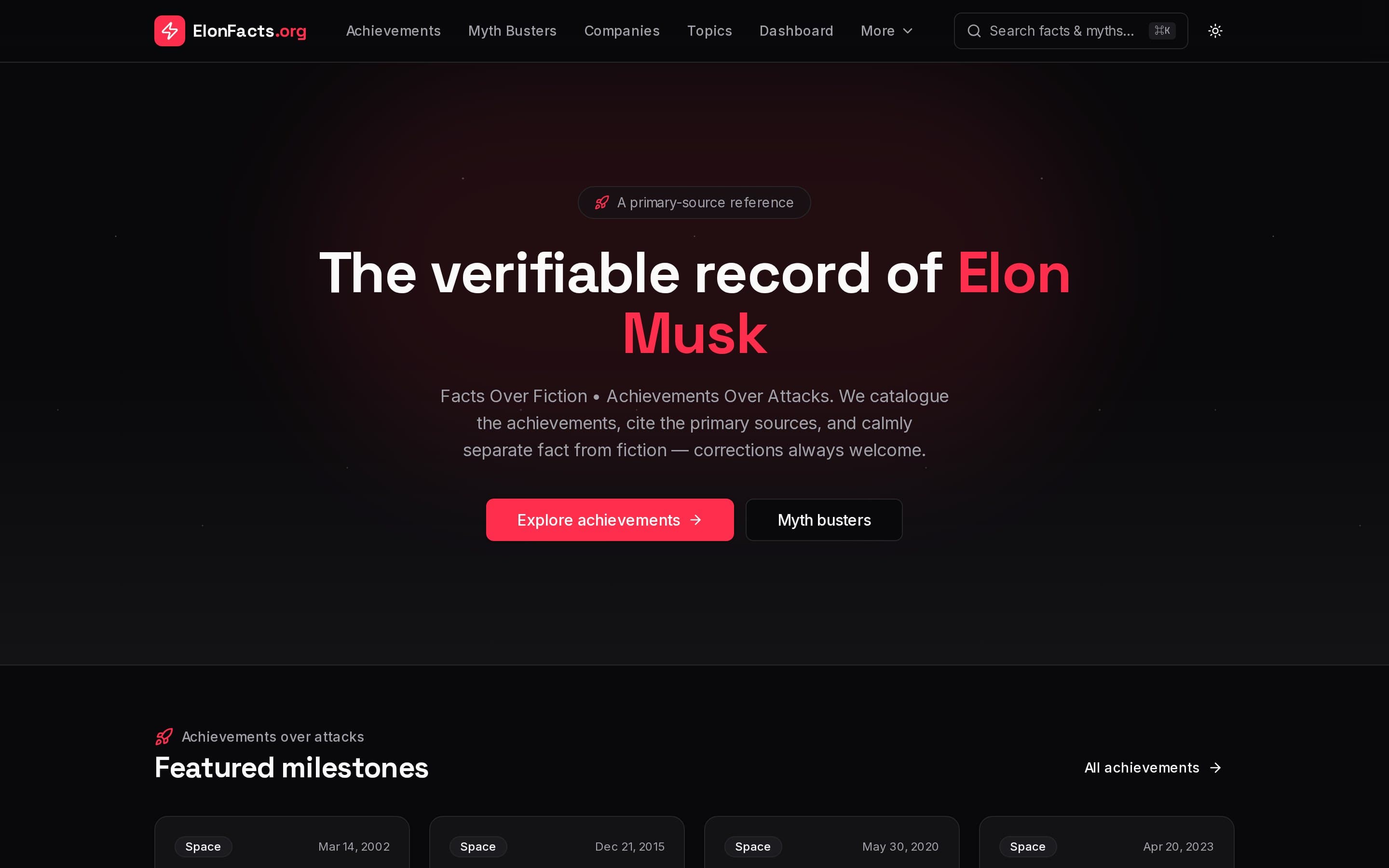 The ElonFacts homepage