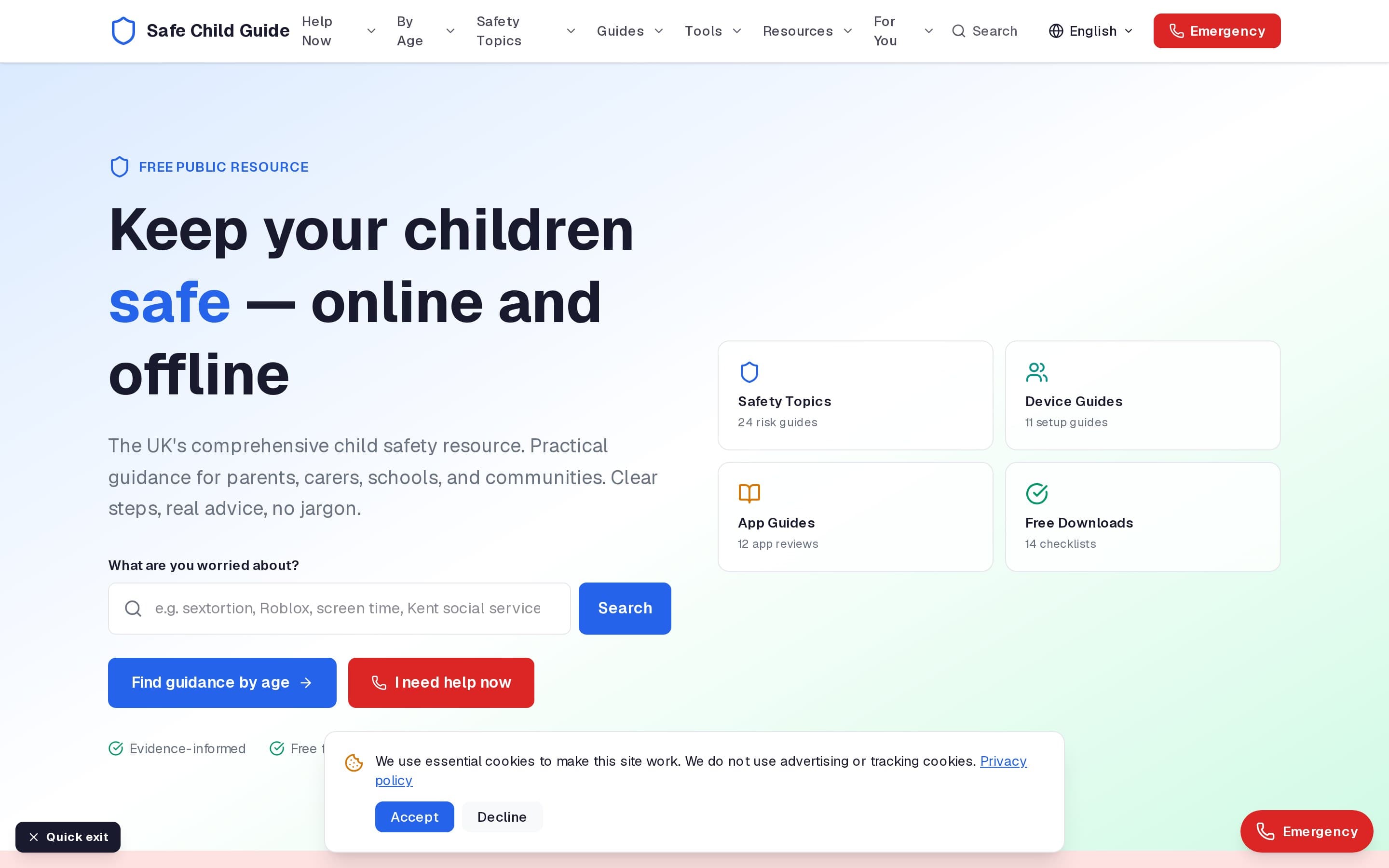The Safe Child Guide homepage