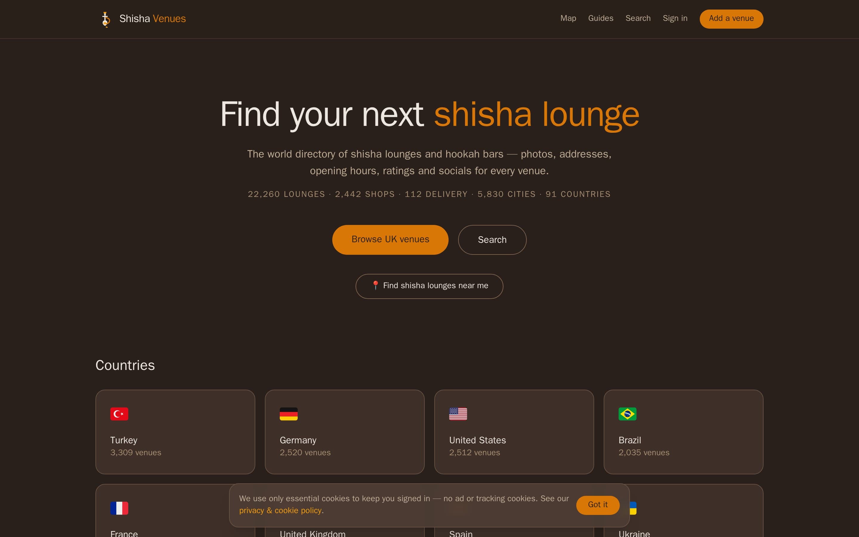 The Shisha Venues homepage