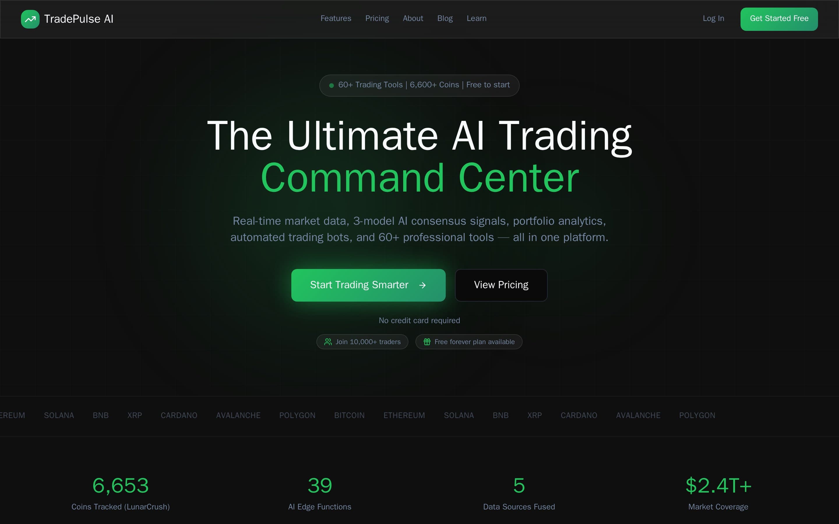 The TradePulse AI Trading homepage