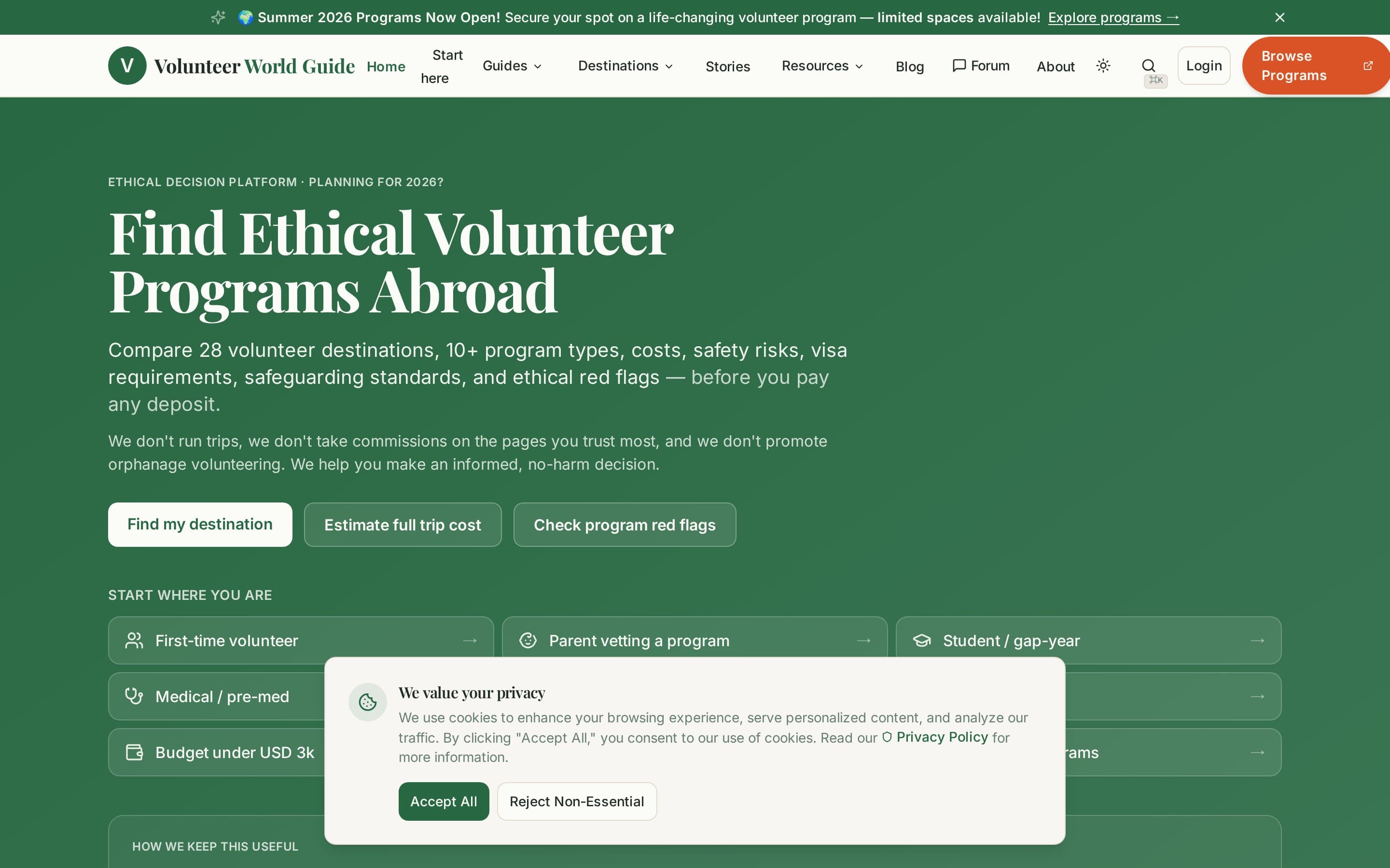 The Volunteer World Guide homepage